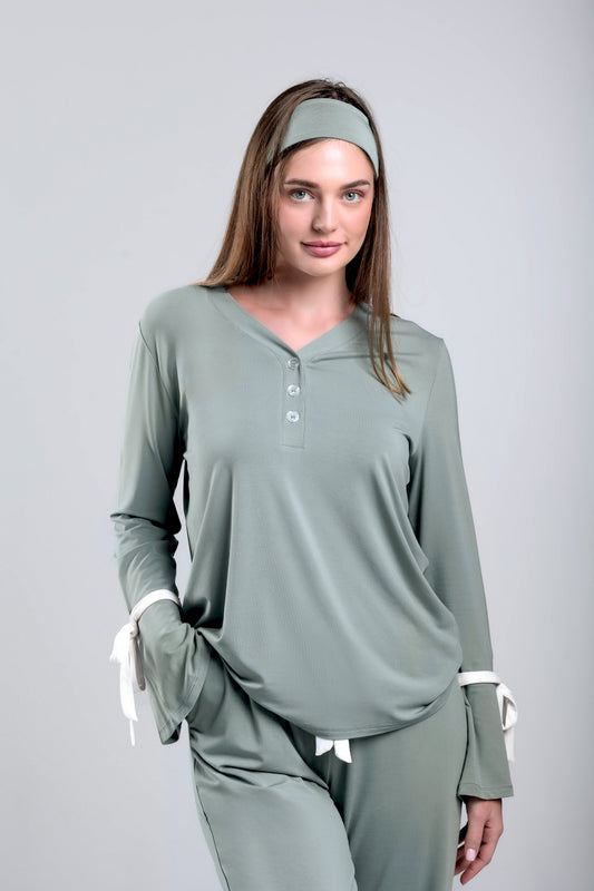 Olivine 2-pieces long sleeve bamboo pajama set - PJ Couture Collection