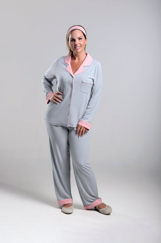 long sleeve button-down bamboo pajama Set for Women- Eloura -PJ Couture Collection